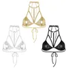 Femmes Brillant Métallique Halter Front Strappy Bralette Sexy Bikini Tops Discothèque Party Festival Rave Stage Pole Dance Costume X0726