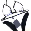 Fashion Sexy Letter Black Bikinis Female Backless Floral Bathing Suit Two Pieces Party Swimwear Trendy Travel Charm Swimsuit