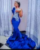 Plus taille arabe aso ebi royal bleu sirène robes de bal de bal de lace en dentelle sexy soirée formelle deuxième réception robes d'anniversaire robe zj217 407