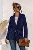 Moda Blue Blazer Dla Kobiet Płaszcz Dorywczo Lapel Krawat Kartuarni Płaszcze V-Neck Solidna damska Czarna Odzież High Street 210508
