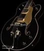 Dream Guitars Black Falcon G6120 Accordeurs impériaux de guitare électrique jazz semi-creux, reliure de corps scintillante dorée, pont Bigs Tremolo