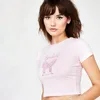 Summer Pink Cute Butterfly Print Cotton Crop Tops Moda donna High Street Casual Tees Basic Slim T-shirt a maniche corte Kawaii # T-S da donna