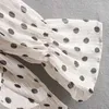 Chu Sau Schönheit Sommer Frau Chic Polka Dot Gedruckt Langarm-shirt Rüschen Casual Party Chiffon Weibliche Bluse Chemisier 210508