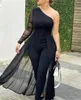 Women Jumpsuit Black Mesh Patchwork Long Sleeve Casual Dresses High Waist Elegant Office Ladies Work Wear Female Slim Overall S-XL 071404