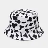 2022 Новая мода корейский розовый корова печатает ковш шляпа женщин обратимая рыболовная шапка Bob Chapeau осень лето G220311