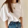 夏のTシャツの女性の綿の弾力性の女性服特大トップスピンクホワイトルーズマキシ女性半袖ティー