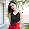 Koreanska Silk Top Kvinnor V-Neck Satin Tank S Kvinna Ärmlös Svart Tees Cami Sexig Halter Elegant Vit S 667B 210420