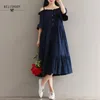 Mori Girl Summer Women Midi Beach Sundress Suspenders Slash Neck Casual Loose Holiday Dress Vintage Cotton Linen Pleated Dresses 210520