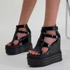 Chaussures habillées mode ouverte ouverte de boucle de boucle calices sandales pour les femmes plate-forme de filles noire zipper dessiigh super hautes talons grandes taille 2021