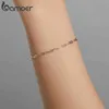 BAMOER Two Colors Real 925 Sterling Silver Simple Bracelet Gold Basic Cable Chain Hollow Link for Women Fashion Jewelry SCB221