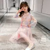 Kids Dresses For Girls Chinese Style Embroidery Children Party Dress Mesh Children's Clothing 210528