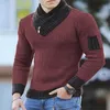 Men's Sweaters Men's Autumn Winter Casual Knitted Sweater For Men Long Sleeve Scarf Collar Solid Jumpers Tops Fashion Slim Fit Mens