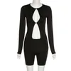 Sexig ihålig ut långärmad bodycon ffitness rompers jumpsuit trendiga höstkläder för kvinnor outfit sportkläder 210709