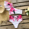 One Shoulder Badeanzug Print Bikinis Brasilianisches Bikini Set Hohe Taille Badeanzüge Badeanzug Sommer Beachwear 210630