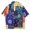 Bandana Paisley Pattern Color Block Camicie hawaiane Vacanza al mare Camicia casual a maniche corte Top Camicetta Harajuku HE927 da uomo
