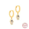 Hoop Huggie Aide Real 925 Sterling Silver Hand Earrings Circle Hamsa 웨딩 주얼리 여성 Crystal Zircon CZ Luxury3743425