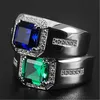 Mens Ringar Crystal Green Ring Emerald Cut Green Spinel Ring Plated Men's Fashion Diamond Wedding Lady Cluster Styles Band