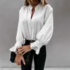 Outono Blusa Branco Mulheres Moda V-Neck Ruffle Manga Longa Elegante Escritório Senhoras Camisas Plus Size Tops Casuais e Blusas Femme 210719