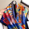 Scarves 90 Square Scarf Silk Twill Hand Rolled Edge Floral Tryckt sjal