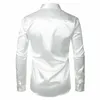Stylish White Silk Satin Shirt Men Chemise Homme Casual Long Sleeve Slim Fit Mens Dress Shirts Business Wedding Man Shirt 210331