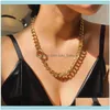 Chains Necklaces & Pendants Jewelrychains Fashion Gold Plated Chunky Choker Necklace Women Punk Cuban Lock Link Collares Statement Collier F