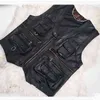 gentlement leather vest male slim commercial male leather vest sheepskin leather men vest waistcoat with many pockets 211104