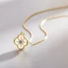 Chains Mikiwuu 925 Sterling Silver 14K Gold Plated Shell Beads Flowers Pendant Necklace For Women Lady Elegant Crystal Jewelry