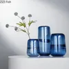 Vases Simplicity Blue Glass Vase Desktop Decor Hydroponics Transparent Flower Pots Decorative Modern Home Decoration