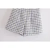 Kobiety szorty Yenkye Vintage Plaid Women Side Zipper High talia Casual Short Femme Pantalones Cortos de Mujer