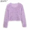 Zeefity Dames Mode Veer Decoratie Slanke Korte Sweatshirts Vrouwelijke Basic O Neck Gebreide Hoodies Chic Pullovers Tops S626 210603