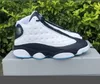 Qualidade autêntica 13 pó escuro de pó azul sapatos de basquete 13s branco obsidiano-escuros exteriores atléticos esportes esportes com caixa original 414571-144 US 7-13