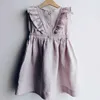 Abito con maniche svolazzanti in lino di cotone per bambini per ragazze Ins Fashion Abbigliamento casual Costume coreano per bambini 210529
