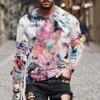 3D-tryckning av akvarell Ink Splash Ink Printing Men's Long Sleeved Round Neck T-shirt