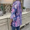 O Neck Half Sleeve Oregelbunden Tie Färg Loose Short Paisley Print Casual Asymmetric T-shirt Kvinnor 210604