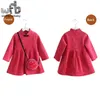 Retail 2-10years Dress+Bag/set Full-Sleeve Chinese Style Purple Solid Color New Cute Kids Baby Girl Spring autumn Fall Winter Q0716