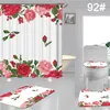 Casual blommor tryckt duschgardiner vatten absorberande golvmatta non glid designer toalett säte kudde gardin hem badrum dekor 4 bit set