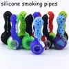 FDA Silikon Rökrör Vattenpipor med glasskål Herbal Silicon Tobacco Herb Pipes Oil Dab Rigs Hand Spoon SmokePipe