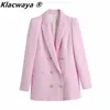 Donna Vintage Pink Texture Tweed Blazer Coat Office Ladies Abiti a maniche lunghe Capispalla femminile Chic Top 210521