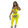 Kvinnor Fitness Tracksuits 2 Piece Set Fashion Print Sling Vest Pencil Yoga Byxor Outfits Ladies Casual Jogging Suits