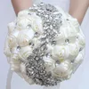 Kwiaty ślubne Bukiety Kryształ Satynowy Trzyma Sztucznej Wstążki Bridal Druhna Diamond Bukiet Flores De Bate W445
