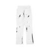 IEFB Mäns Streetwear Wash Handmålade Splash Bläck Stitching Byxor Raw Edge Micro Trumpet Slim Jeans Fashion Trousers 210524