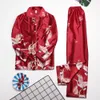 Oversize M-5XL Womens Lange mouw Broek Pyjama Silk Satin Pyjama Sets Nachtkleding Nachthemd Pak Robe Badjurk Sleepshirts 210831