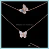 & Sets Jewelry Jewelry White Bearing Butterfly With Diamond Copper Plated Rose Gold Necklace Bracelet Set Drop Delivery 2021 7Cwfr