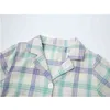 Plaid Cardigan Crop Bluses Tops Para Senhoras Moda Coreano Streetwear Casual Manga Curta Camisas Mulheres Elegantes Doces Tops 210417