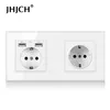 Europäische Union Deutschland Wallmounted Crystal Glass White Panel Power Socket mit drei Stecker geerdet 16A Triple 2100736063981572971