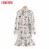 fashion women floral print shirt with slash arrival female elegant mini dress 4Y12 210416