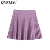 Women Chic Fashion Pleated Faux Leather Mini Skirt High Waist Snap Button Female Skirts Mujer 210420