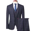 Trajes de hombre Blazers (chaqueta + chaleco + pantalones) Conjunto de traje a cuadros Traje formal profesional de negocios de 3 piezas Vestido de noche de banquete de boda delgado coreano