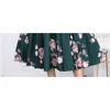 Qooth Printed Green Sweet Flowers Skirt Spring Summer Floral High Waist Long Womens Elegant All-Match QT576 210609