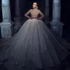 2022 vestidos de novia brillantes ver a través de lentejuelas de manga larga Dubai vestidos de novia lujoso árabe vestido de novia